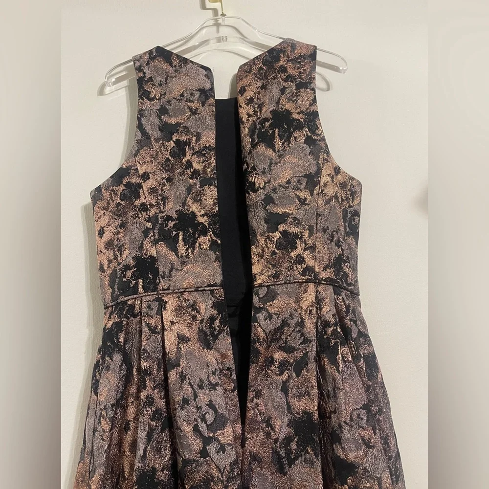 JOHNNY WAS Bronze Metallic Jacquard Sleeveless Pleated Maxi Dress Ball Gown